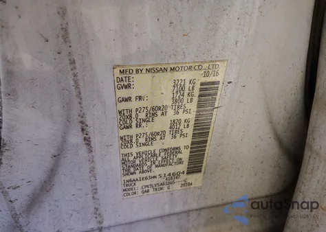 2017 Nissan Titan Sl из США, поврежденный, VIN 1N6AA1E63HN514604